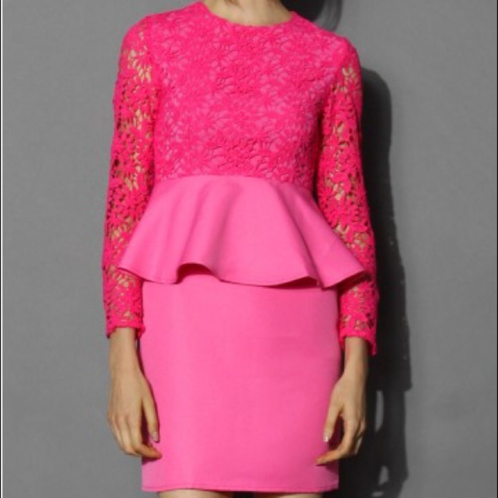 Hot pink peplum body con dress